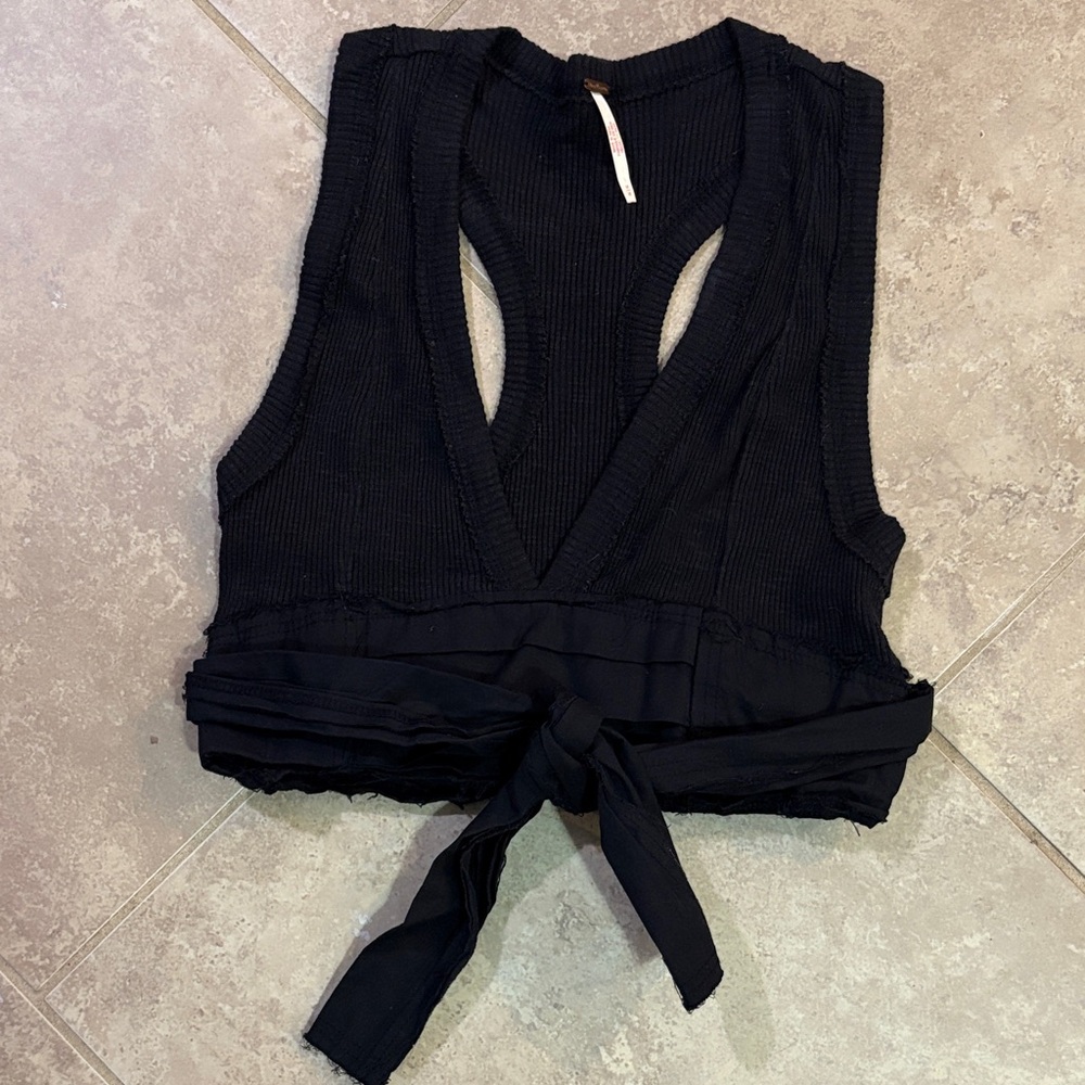 Free People Black Sleeveless Tie Crop Top